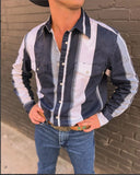 Wiaofellas  -  Men's Retro Western Striped Shirt Casual Short Sleeve Button-Up Cowboy Style Shirt