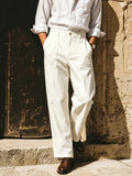 Wiaofellas  -  Men's Italian Naples Style Solid Pants, Elegant Light Business Commuter Trousers, Loose Straight Leg Casual Suit Pants