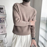 WIAOFELLAS  -  New Autumn and Winter Lazy Luxury Korean High Neck Letter Printing Loose Relaxed Oversize Men's Knitted Pullover Sweater