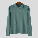 WIAOFELLAS  -  Men Shirt Solid Color Lapel Long Sleeve Zipper Casual Men Clothing Streetwear Knitted Fashion Unisex Shirts S-3XL