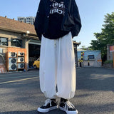 Wiaofellas  -  Spring New Men's Clothing Loose Casual Japanese Hong Kong Breeze Straight Solid Color Elastic Waist Trend Bloomers Trousers