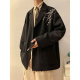 Wiaofellas  -  New Embroidered Casual Versatile Suit Jacket Men's Design Handsome Flat Lapel Top
