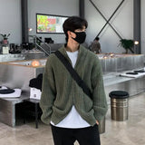 WIAOFELLAS  -  Autumn and winter stand collar cardigan sweater jacket men's zipper loose long sleeve American retro