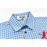 WIAOFELLAS  -  Men Streetwear Retro Vintage Shirt Swan Applique Embroiderey Plaid Cotton Summer Casual Harajuku Shirt Short Sleeve Japanese Tee