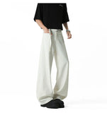 WIAOFELLAS  -  Belt Design Men's Suit Pants Solid Color Draping Ice Silk Deconstruction Straight Wide Leg Loose Male Bottom Summer