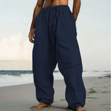 WIAOFELLAS  -  Spring Summer Men Cotton Linen Long Pants Drawstring Trousers Leisure Resort Trousers Men Thin Oversized Loose Straight Leg Pant