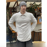 Wiaofellas  -  Men's Long Sve  irt Patchwork White Flower ey American Sle Street Hard Man Autumn Heavyweight Sweatirt T-irt