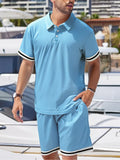 WIAOFELLAS  -  Fashionable Men's Short Sleeve Suit Button Polo Shirt Top Shorts Sports Casual Loose Versatile Two-piece Trendy Set