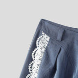 WIAOFELLAS  -  Men Wide Leg Pants Lace Patchwork Button Pleated Joggers Trousers Men Streetwear 2025 Oversize Fashion Casual Long Pants