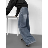 Wiaofellas  -  New Spring Autumn Men Jeans Washed Spliced Loose Wide Leg Floor‑Length Pants American High Street Hip Hop Casual Denim Trousers