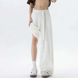 WIAOFELLAS  -  New Summer Men's Casual Pants Solid Color Drawstring Straight Trousers Elastic Waist Wide Leg Baggy Male Bottom