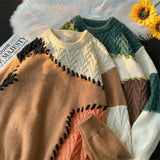 WIAOFELLAS  -  Splicing Contrasting Sweaters Men Autumn Winter Deer Plush Soft Loose Knit Tops Korean Style Trendy Knitwear Fashion Streetwear