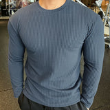 WIAOFELLAS  -  Spring Autumn Casual T-Shirt Men Long Sleeves Solid Shirt Fitness Bodybuilding Tees Tops Male Fashion Slim Stripes Tshirts