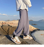 WIAOFELLAS  -  Trendy White Dstring Trousers for Men Casual Loose Fit Low Waist Long Pants Youthful Energy Sle Summer Thin Material