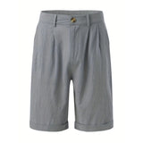 Wiaofellas  -  Men's Summer Cotton Linen Pleated Shorts Comfortable Breathable with Button Pocket Plain A- Line Shorts Trending Cross-Border