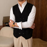 WIAOFELLAS  -  Mens Vintage Homemade British Autumn And Winter Trendy Brand Knitted Casual Versatile Double-Row Vest Cardigan Retro Waistcoat