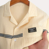 Wiaofellas  -  Men Casual 2-Piece Pajamas Set Summer Short Sleeve Letter Print Patchwork Shirts+Shorts Suits Skin-friendly Breathable Homewear