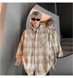 Wiaofellas  -  Tie-dye Plaid Long-sleeved Shirt New Loose Large Size Youth Casual Shirt Jacket