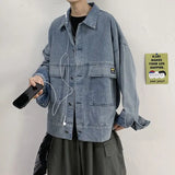 WIAOFELLAS  -  New Style Casual and Lazy Youthful Trend Big Pocket Temperament Denim Jacket Men's Fashionable and Handsome