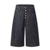 Wiaofellas  -  Men Denim Jorts Five Button Fly Wide Leg Bermuda Shorts Vintage Loose Straight Mid Length Jeans Y2K Skate Baggy Casual Bottoms