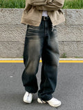 WIAOFELLAS  -  Autumn New Men's Jeans Casual Vintage Washed Denim Pants Straight Wide Leg Loose Male Trousers Korean Style