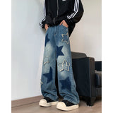 WIAOFELLAS  -  Jeans Men Straight Star Embroidery Patchwork Autumn jeans uomo Wide Leg Hip-hop Fashion Youth Neutral Streetwear Denim Trousers