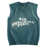 WIAOFELLAS  -  Alphabet Solid Pattern Men's V-Neck Sweater Daily Versatile Sleeveless Knit Sweater Fashion Simple Jacquard Design Sweater Vest