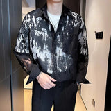 WIAOFELLAS  -  Elegant Long Sleeve Thin Lace See-through Men Shirt Soft Solid Skin-friendly Male Shirts Summer Fashion Sun Protection Clothing