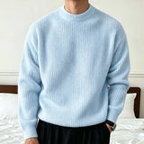 Wiaofellas  -  Man's Lazy Knitwear Sweater Autumn Winter Korean Fashion Ribbed Texture Long Sleeve Loose Crewneck Knitted Pullover Sweaters Man