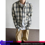 Wiaofellas  -  American Retro Plaid irt Men Spring Youth Sle Long Sve Top CleanFit irt Jaet Loose Fit Iron-Free Proc Trendy