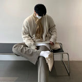 Wiaofellas  -   Winter Round Collar Mohair Solid Color Sweater Loose Korean Style Vintage Kintted Sweater Pullover Men Clothing