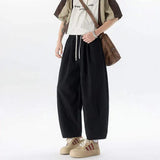 WIAOFELLAS  -  Simple Men's Casual Pants Drawstring Design Solid Color Bottom Elastic Waist Straight Wide Leg Loose Male Trousers