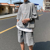Wiaofellas  -  Y2K Summer Streetwear Tracksuit Men Hip Hop Loose Suit Korean Fashion T-shirt + Shorts Sets Mens High Street Two-piece Sets