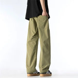 WIAOFELLAS  -  Men's Clothing Loose Fashionable Elastic High Waisted Pockets Spring Autumn England Style Trousers Cargo Wide Leg Cropped Pants