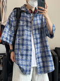 WIAOFELLAS  -  Men Plaid Shirt Spring Summer Thin Luxury Loose Korean Business Shirt Solid Trendy Loose Cargo Shirt Jacket A142
