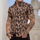 Wiaofellas  -  Flower shirt, casual short sleeved polo shirt, irregular casual shirt, men's breathable polo shirt, men's clothing