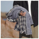 WIAOFELLAS  -  American retro plaid shirt men's autumn and winter thickened and fleece warm, trendy loose and casual long-sleeved shirt jacket