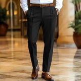 Wiaofellas  -  Daily Leisure Men's Loose Straight Trousers Autumn Casual Solid Color Pleated Suit Pants For Mens Spring Fashion Trousers