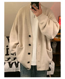 WIAOFELLAS  -  Autumn Winter New V-neck Cardigan Men's Loose Casual Knitted Sweater Trendy Daliy Simple All-match High Street Soft Coats