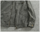 WIAOFELLAS  -  Vertical collar button-down tooling biker jacket men's texture granular bead canvas woven vintage casual Detroit jacket