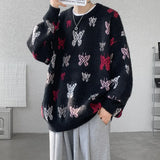 WIAOFELLAS  -  Autumn Winter Butterfly Jacquard Pattern Sweater New Popular Casual Round Neck Contrast Color Knitted Men's Knitwear Pullover