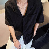 WIAOFELLAS  -  Summer Men's Clothing Light Luxury Jacquarded Suit Collar Shirts Streetwear Button-down Short Sleeve Retro Leisure Fashion M-3XL