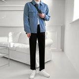 Wiaofellas  -  Trousers Spring Men's Slim Fit Suit Pants Korean Fashion Straight Casual Black Grey Ankle Length Pants New 2Y2105