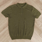 Wiaofellas  -  Men Retro Textured Knit Polo Shirt Lapel Collar Short Sleeve Business Casual Slim Fit Fashion Tops Summer Vintage Pattern Polos