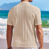 Wiaofellas  -  Vacation Seaside Beach Casual Shirts Mens Knitting Short Sleeve Button Lapel Knit Shirt Men Summer Fashion Knitted Texture Shirt