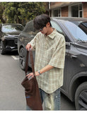 WIAOFELLAS  -  New Korean Style Men's Shirts Short Sleeve Plaid Design Lapel Summer Menswear Loose Single Breasted Male Tops 2025