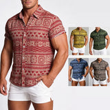 Wiaofellas  -  Men's Ethnic Style Short-Sleeve Floral Shirt, Summer Men's Short-Sleeve Floral Shirt