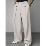 Wiaofellas  -  Spring Autumn New Fashion Men Casual Suit Pants Multiple Buttons High Waist Loose Straight Trousers Spring Business Soild Pant