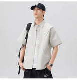 WIAOFELLAS  -  Men's Summer Solid Color Short-Sleeve Shirt - Relaxed Drop-Shoulder Casual Top, Textured Design for Smart-Casual Wear