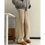 WIAOFELLAS  -  Winter Thick Pants Men Warm Retro Straight Casual Pants Men Streetwear Korean Loose Wide Leg Pants Mens Lamb Wool Trousers